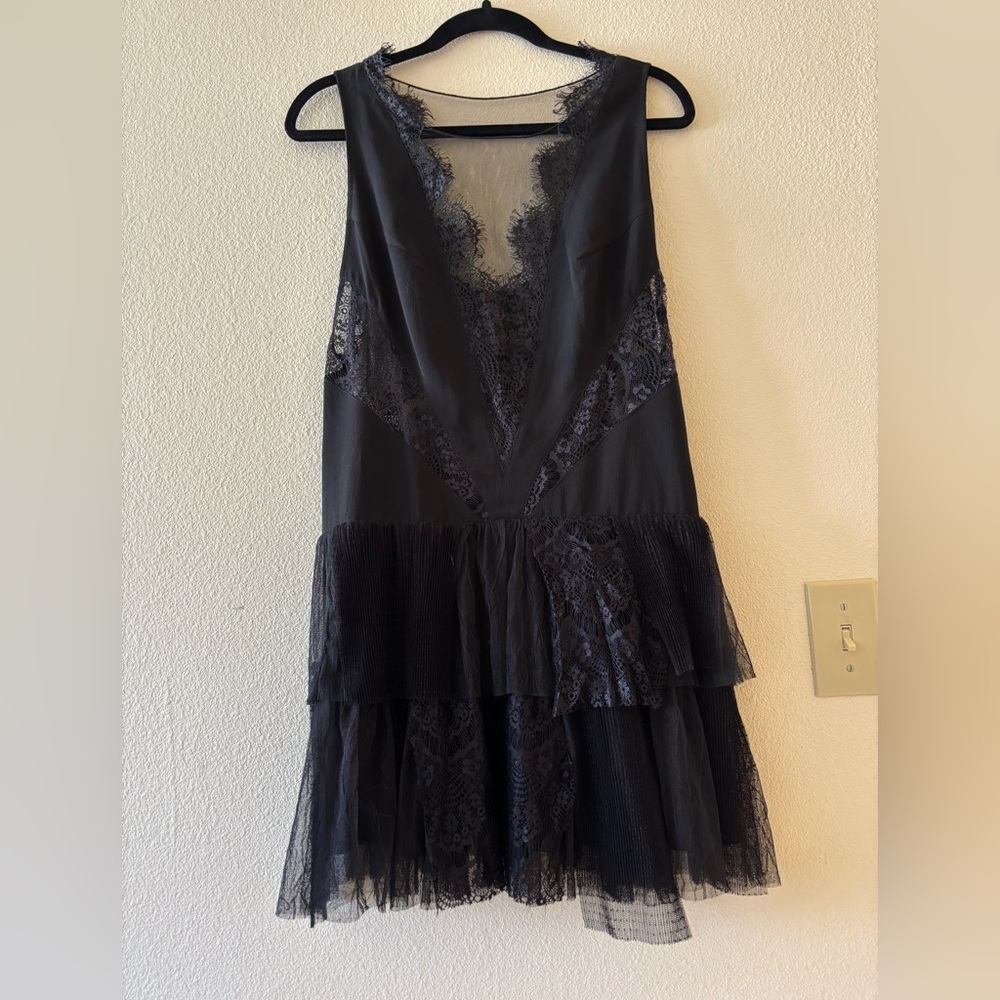 Free People Black Lace Tiered Slip Dress